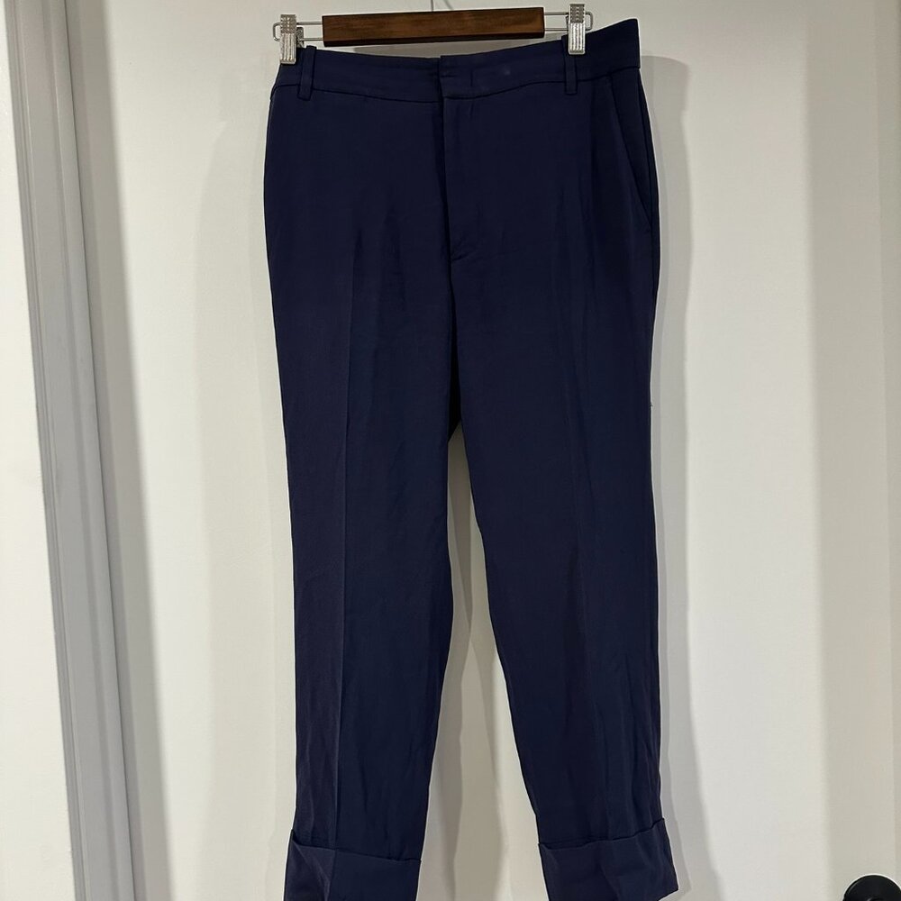 Vince Tailored Navy Cropped Trousers | Cuffed Hem | Size 10